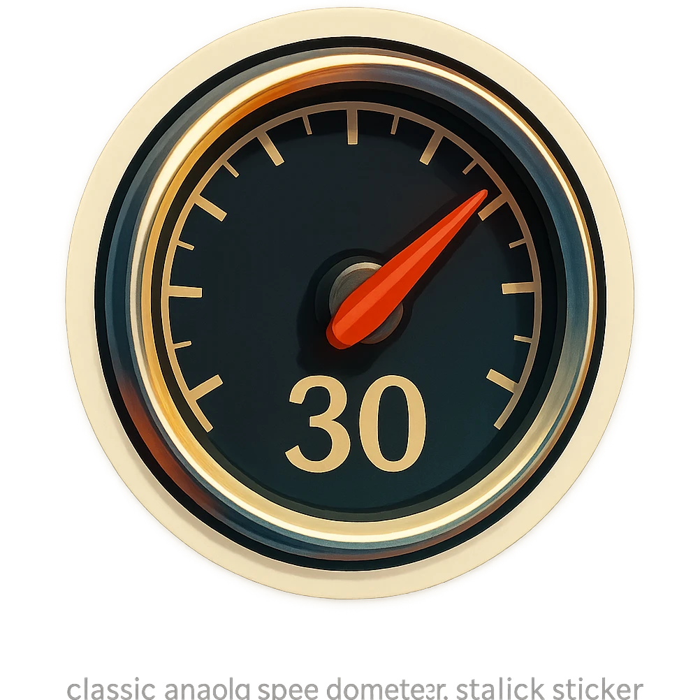 classic analog speedometer with needle at 30 MPH, chrome trim, retro style, only the number 30 visible, no other text emoji