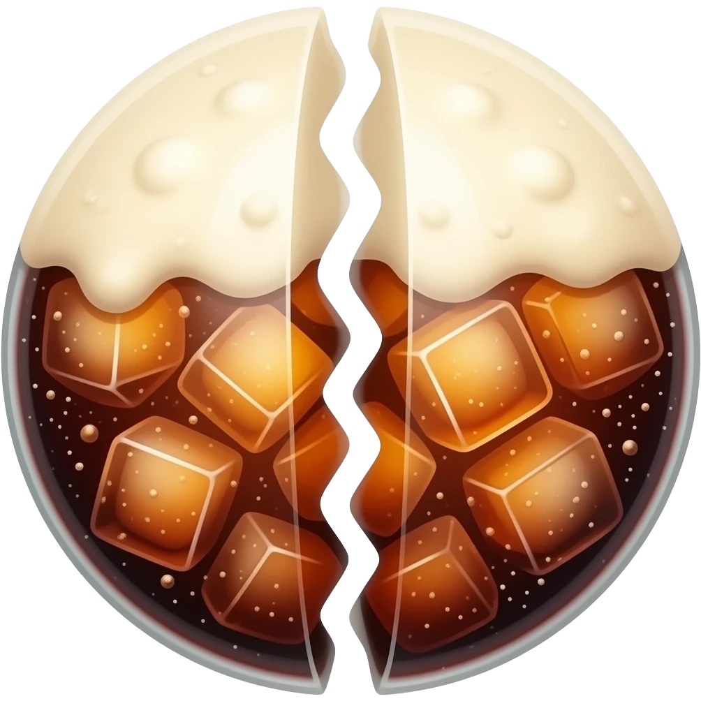 Botella cortada por la mitad con fernet con coca y hielo y mucha espuma emoji