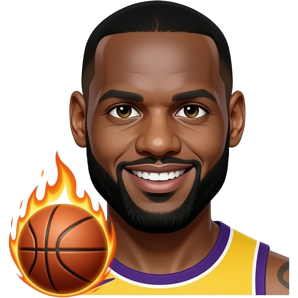 Lebron james with a flaming basketball and gold and silver teeth emoji