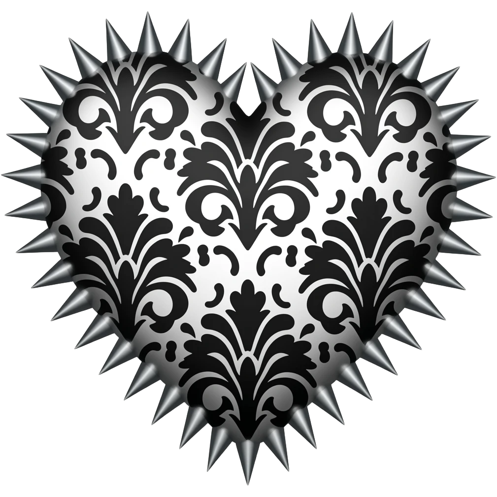 Gothic punky edgy cool spiky Heart with black damask pattern emoji