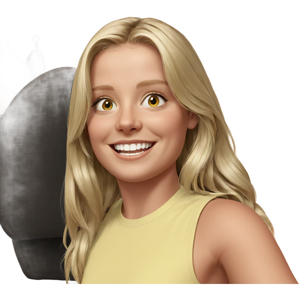 blonde girl with bright smile emoji