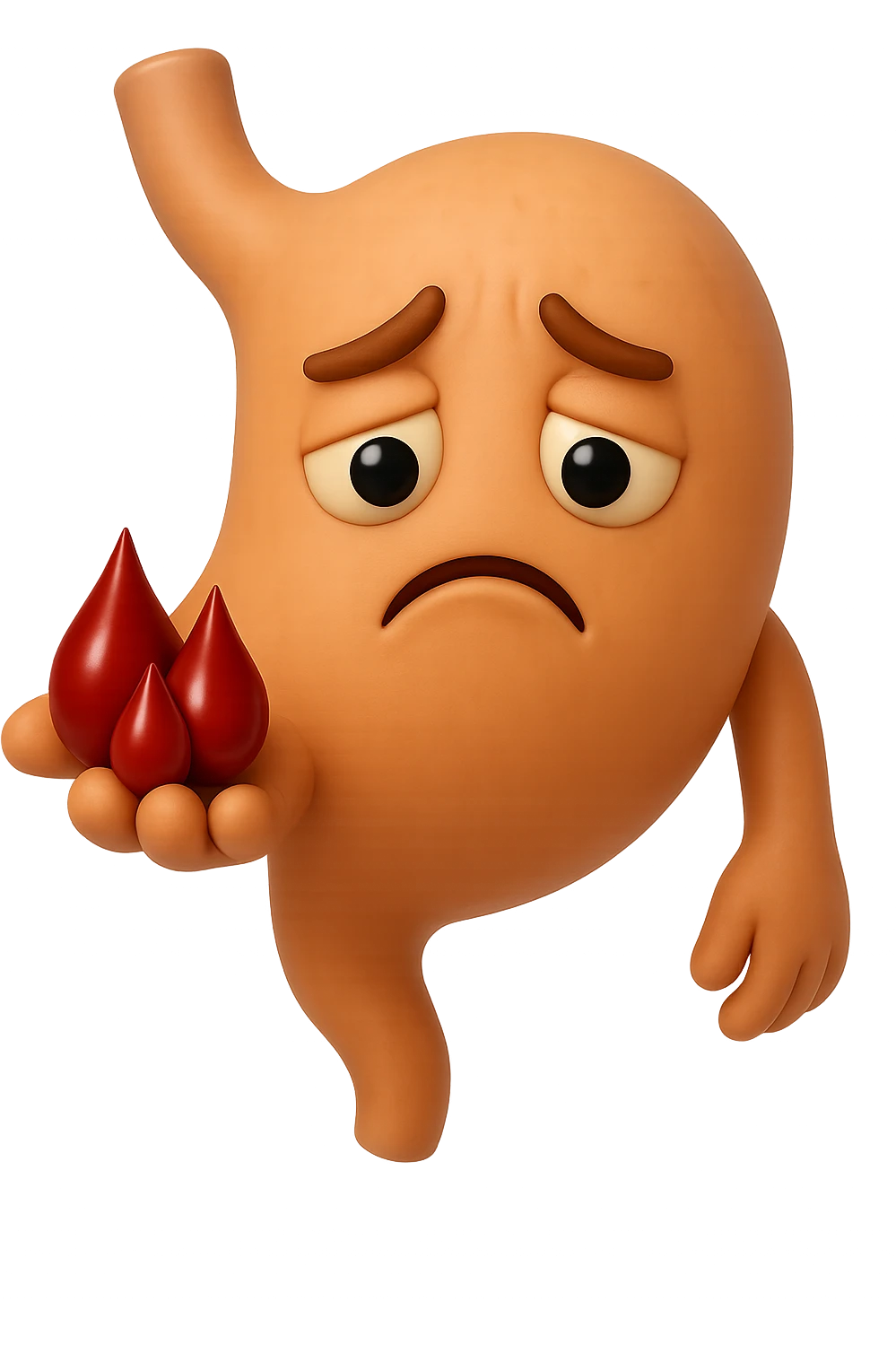 emoji stile iphone 3d di stomaco triste con 3 gocce di sangue 3d in mano, iperrealistiche 4k emoji