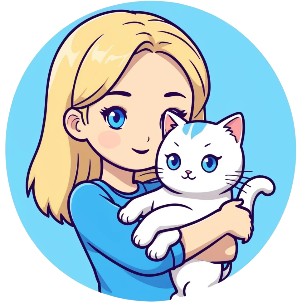 Blonde girl with white cat with blue eyes  emoji