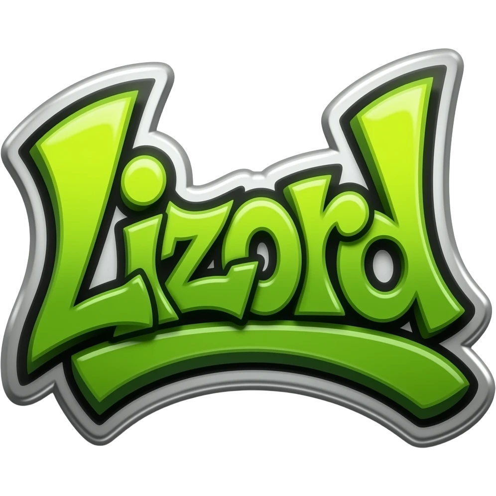 graffiti green metálico y 3D al estilo Cyber write "Lizord" png background with hrome effect and emoji