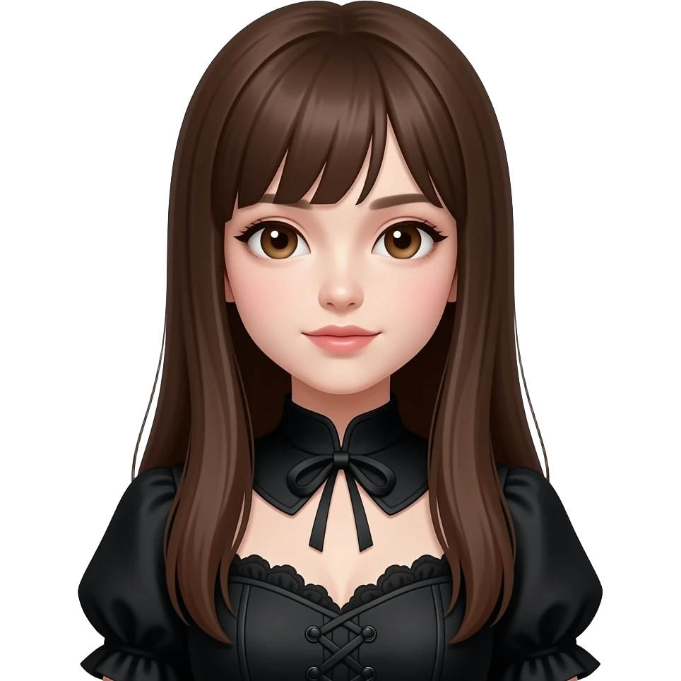 realistic pretty white skin long straight brown hair girl brown eyes long face wearing gothic dress HD emoji