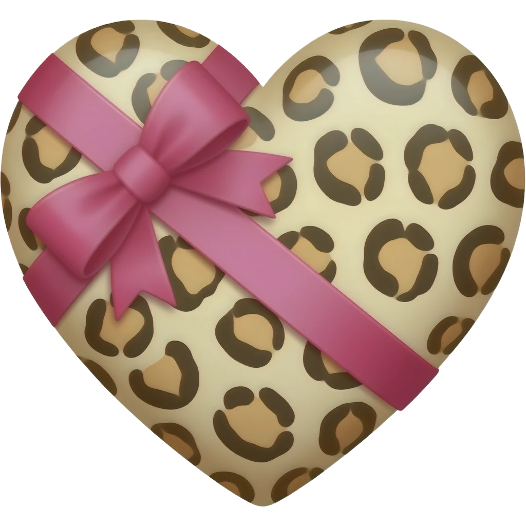 Beige Leopard heart with a pink ribbon bows emoji