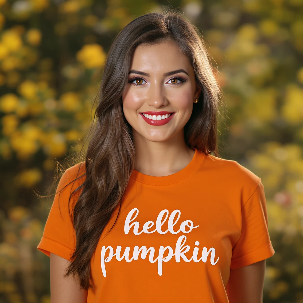 t shirt with print "hello pumpkin" emoji