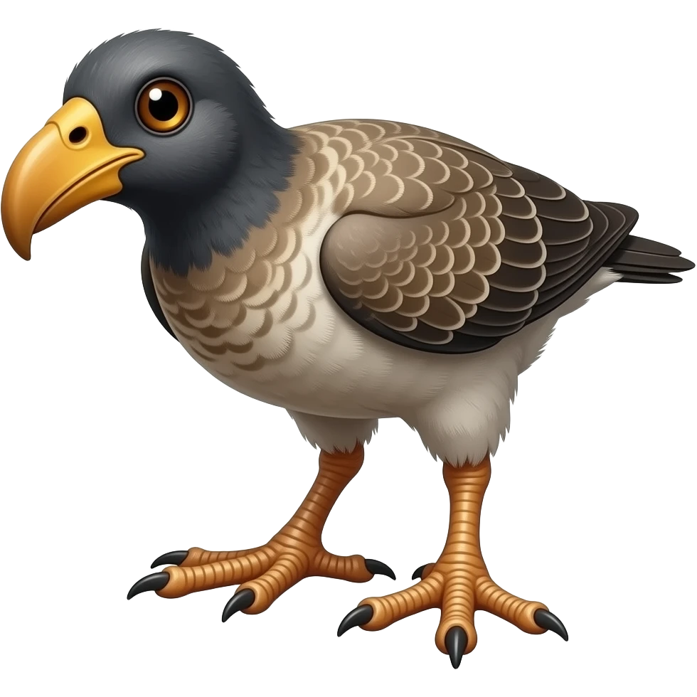 surrealistic - a plucked, wild bastard bird, with grown fat human feet , shown at a 45-degree angle emoji