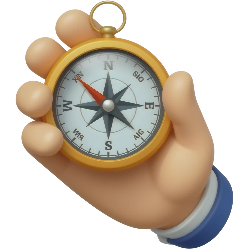do a hand holding an orange compass to show direction emoji