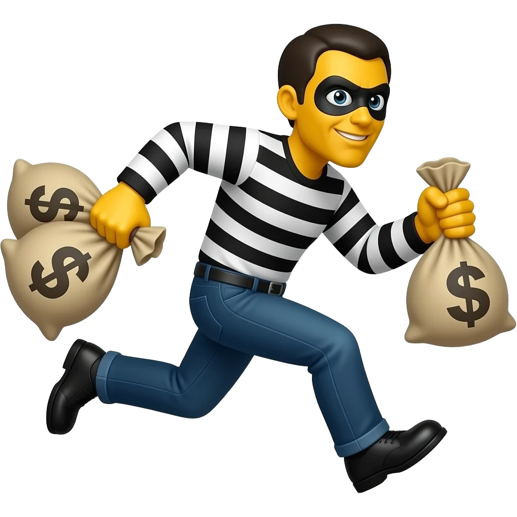 Ladron corriendo bolsas de dinero piel amarilla emoji