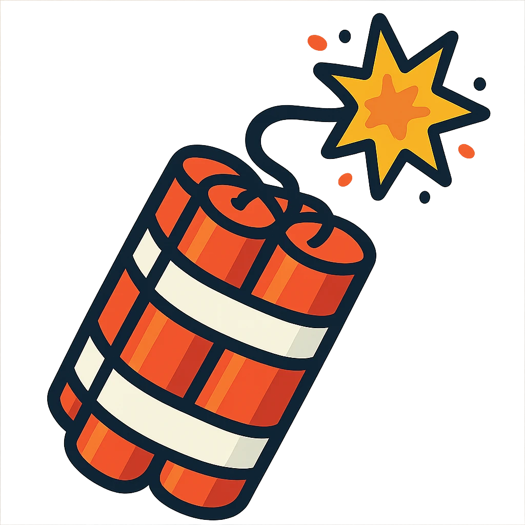 cartoon-style dynamite bomb with a lit fuse, red sticks bundled together, white tape, inspired by the reference image, playful and colorful emoji