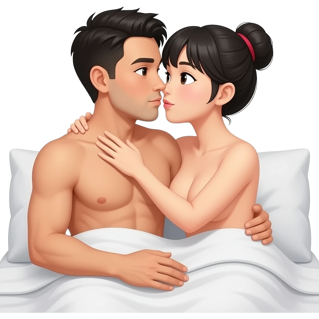 naked man and naked Japanese woman make hard sex in bed emoji