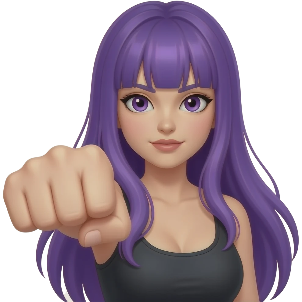 sexy girl with long purple hair and purple eyes is punching emoji