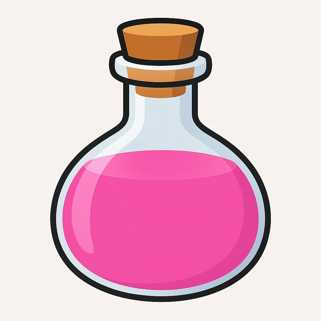 Create a plain pink potion in the same bottle shape as the reference image, in emoji style. emoji