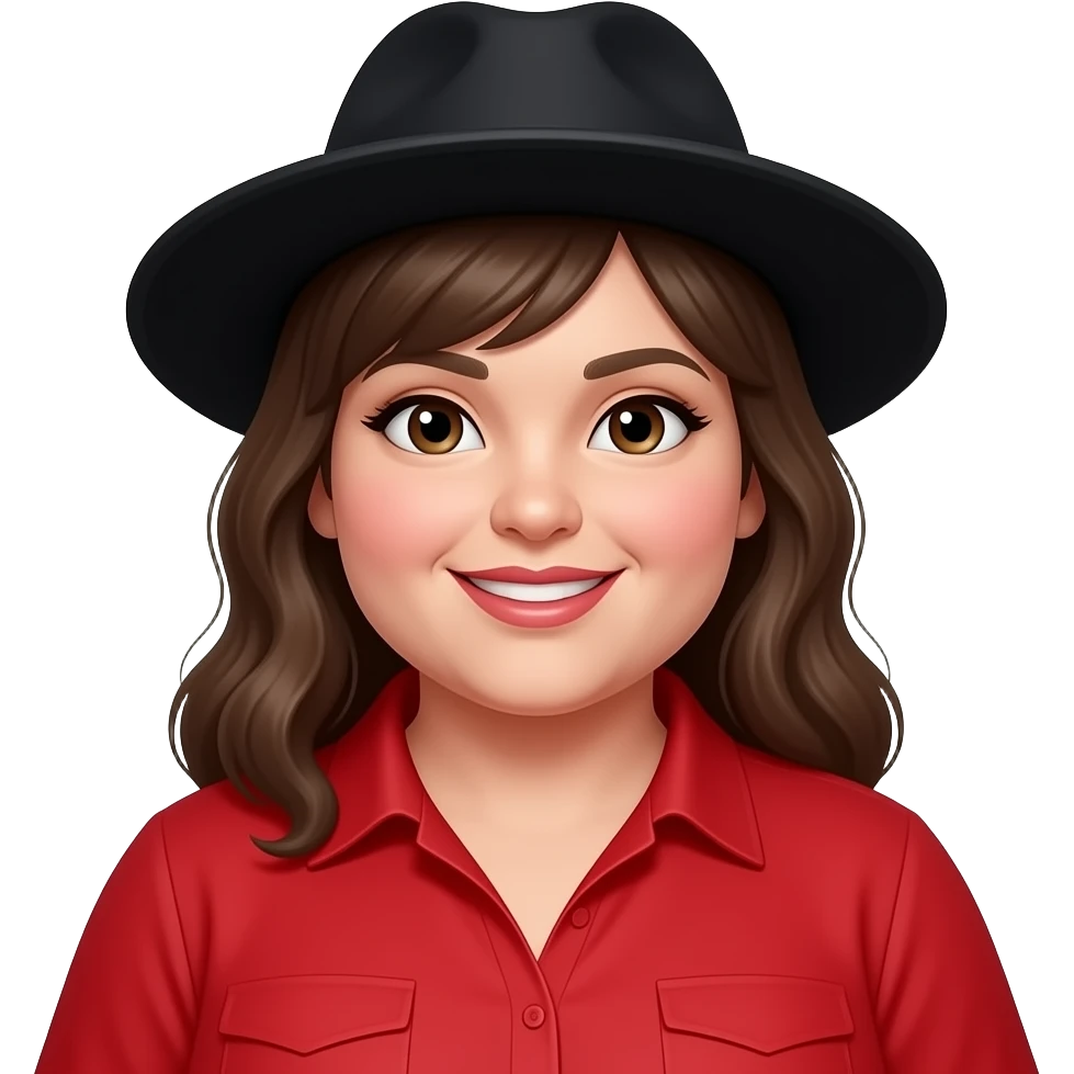 fat woman wear a red top and black hat half body close up change women shirt color into vibrant red emoji