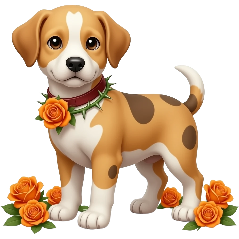 Puppies with bright orange roses and thorns emoji