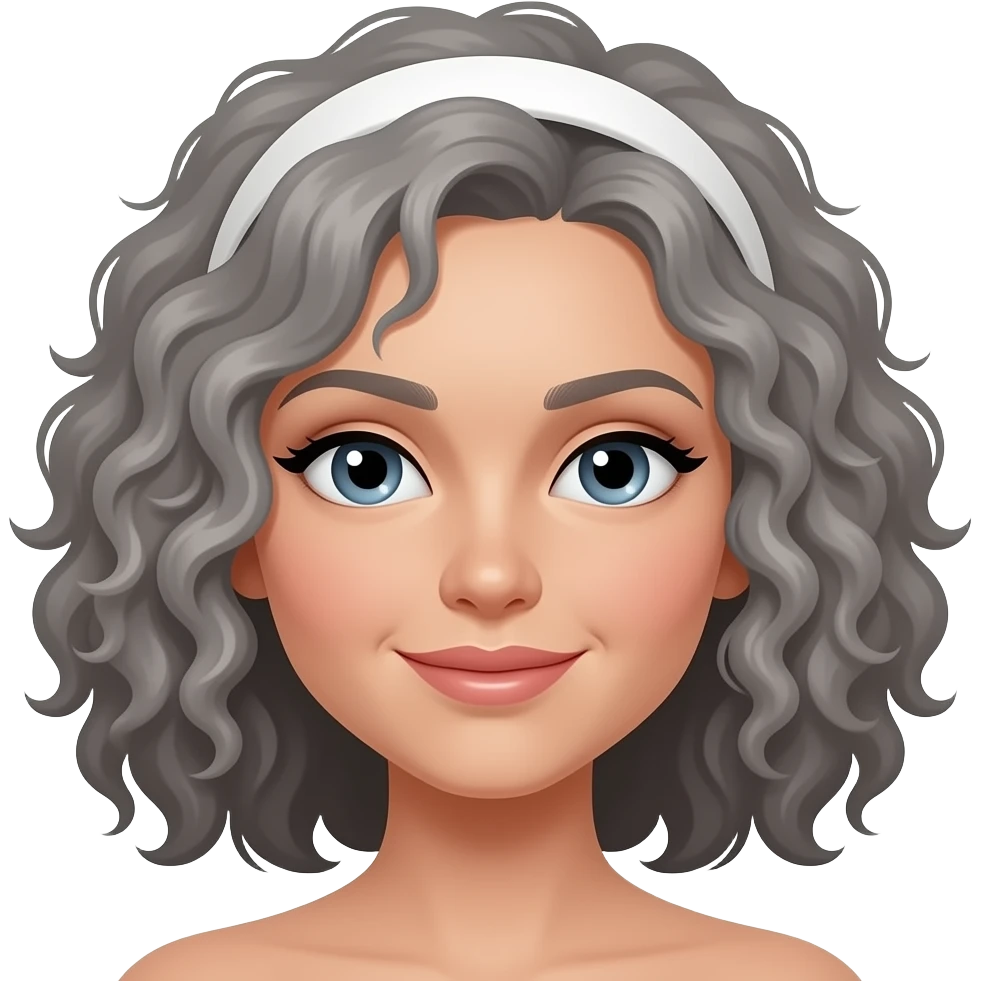 Gray curly hair woman with a white headband emoji