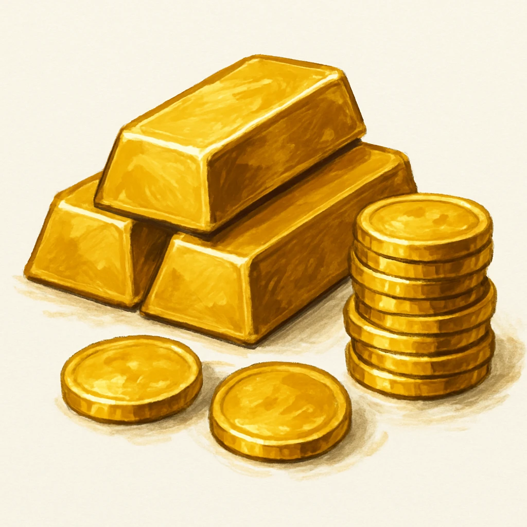 Сгенерируй мне такое золото на белом фоне, в чуть рисованном стиле, без надписей emoji