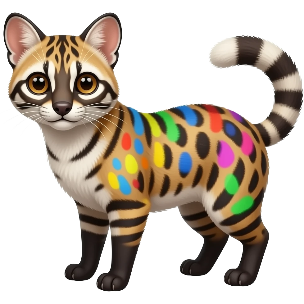 Colorful randomly colored randomly marked Civet-Mankeulv-Sergal-Vernid-hybrid emoji
