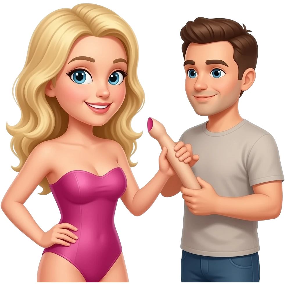 Blond woman strapless dildo pegging  a man emoji