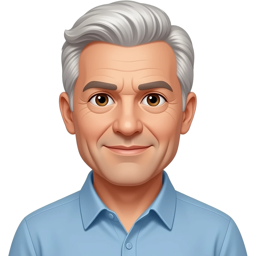 57 year old man white hair and brown eyes emoji