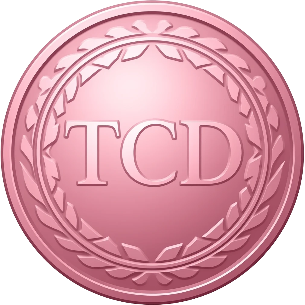 резная розовая монета c надписью TCD с орнаментом emoji