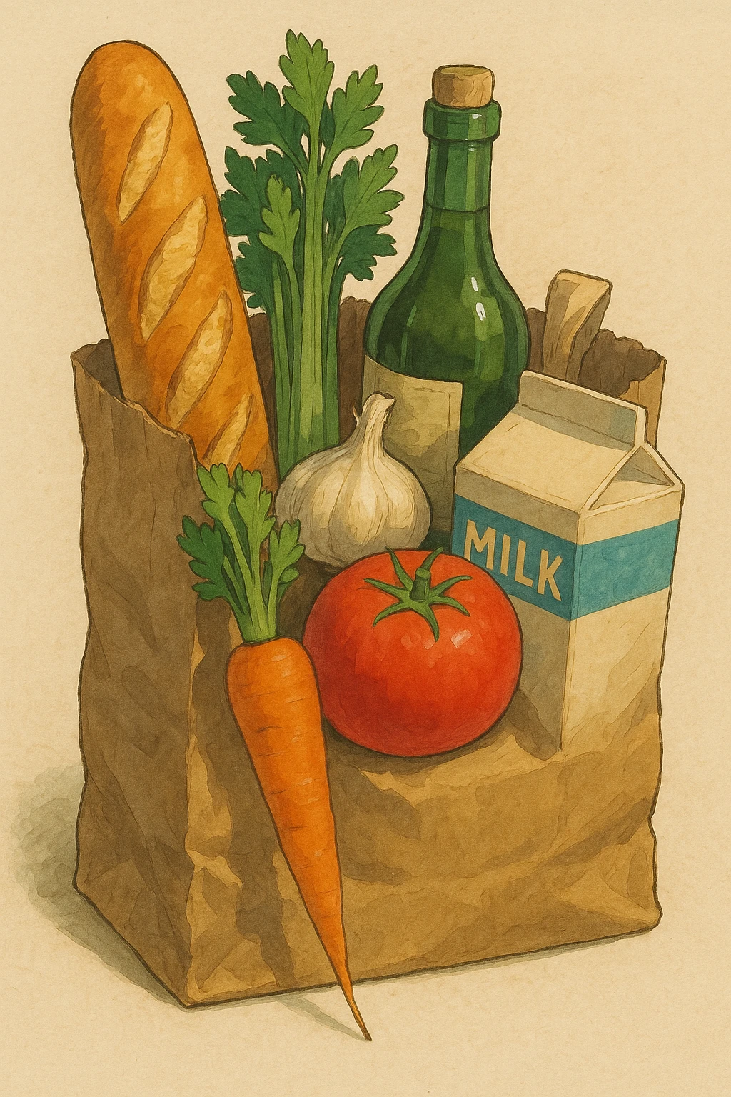 realistic paper bag of classic groceries emoji