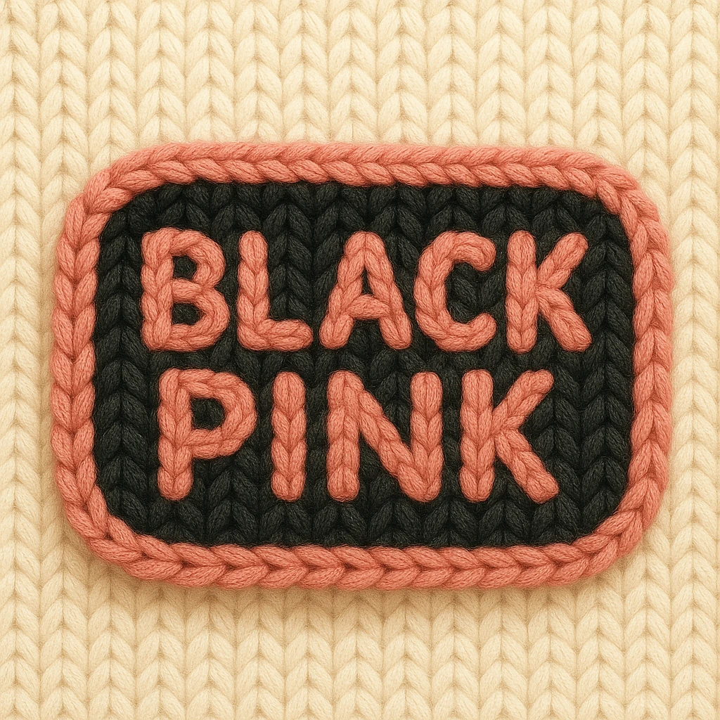 BLACKPINK-inspired object, black and pink colors, cozy and stitched appearance, knitted patch style emoji