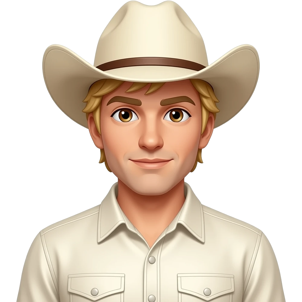 Ennis Del Mar (Male) from Fictional Characters with brown eyes, golden blonde hair, beige cowboy hat, ivory metallic cowboy shirt emoji