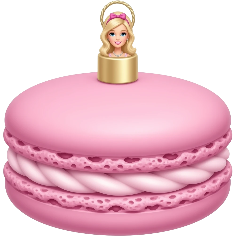 A macaroon with Barbie-inspired ornament pastel barbie colour emoji