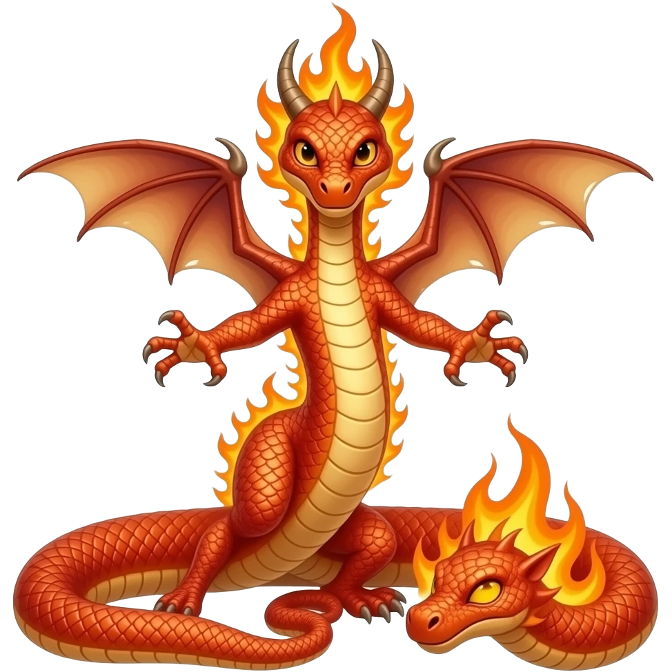 fire serpent with a head, dragon wings and arms and another head in the tail emoji