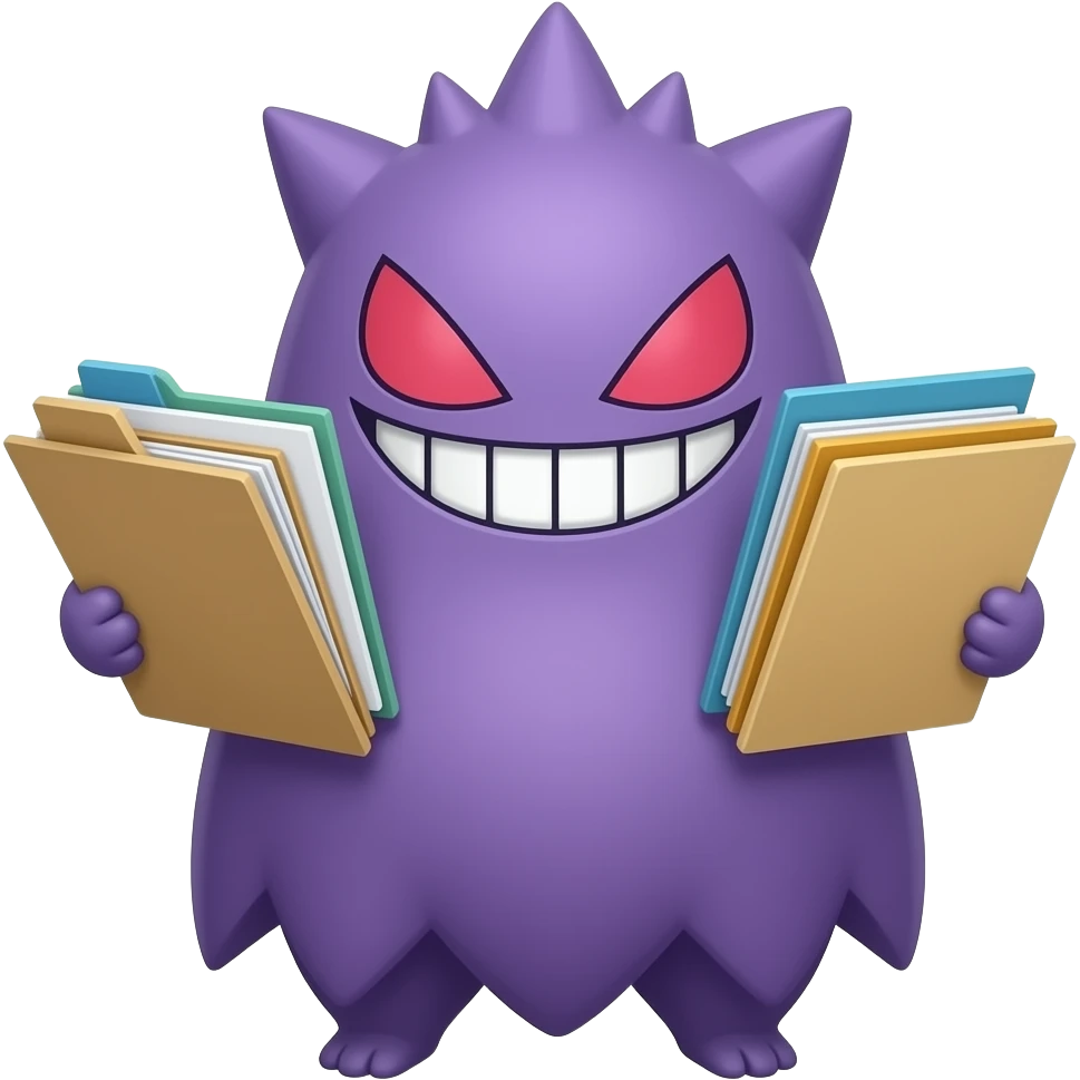 pokemon gengar, with sheets and folders in their hands emoji
