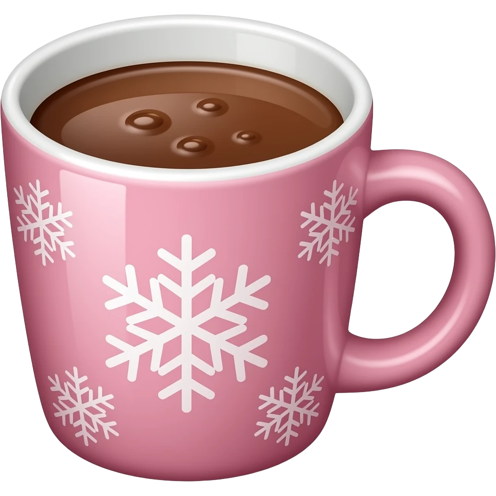 hot coco in pink cup with something to do with Christmas on it emoji
