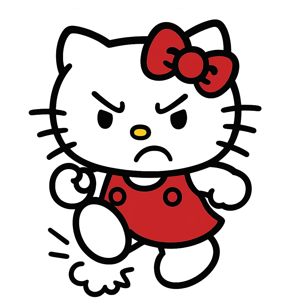 angry Hello Kitty, stomping foot, cartoon style emoji