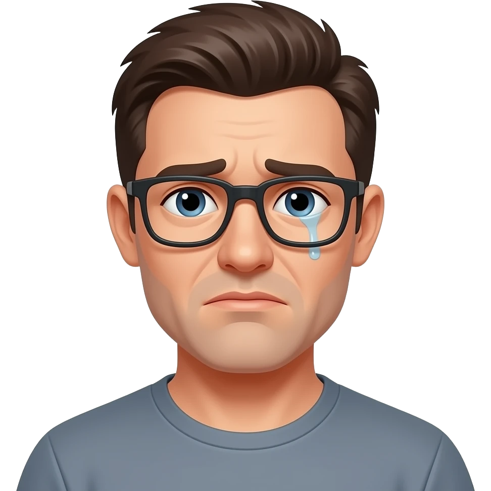 Make an emoji styled sticker that shows a man with low energy levels sad upset emoji
