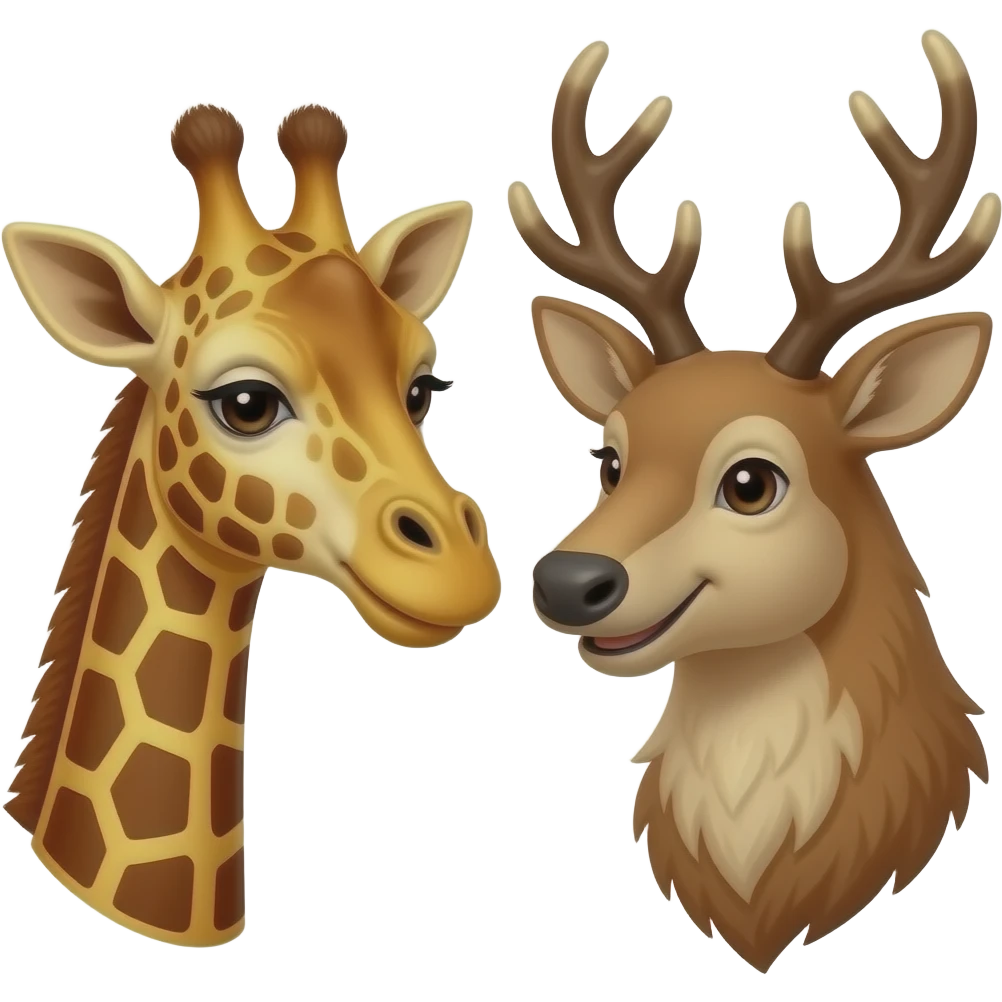 Einfacher Giraffenkopf und Elchkopf lächeln sich zu emoji