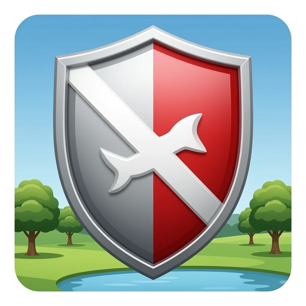 Skin city country club, shield, silver, and red emoji