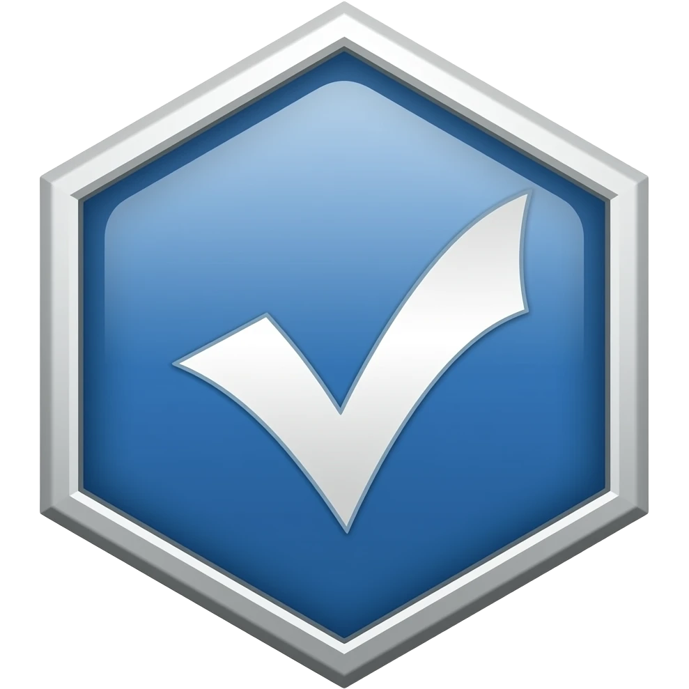 V badge inside hexagon emoji