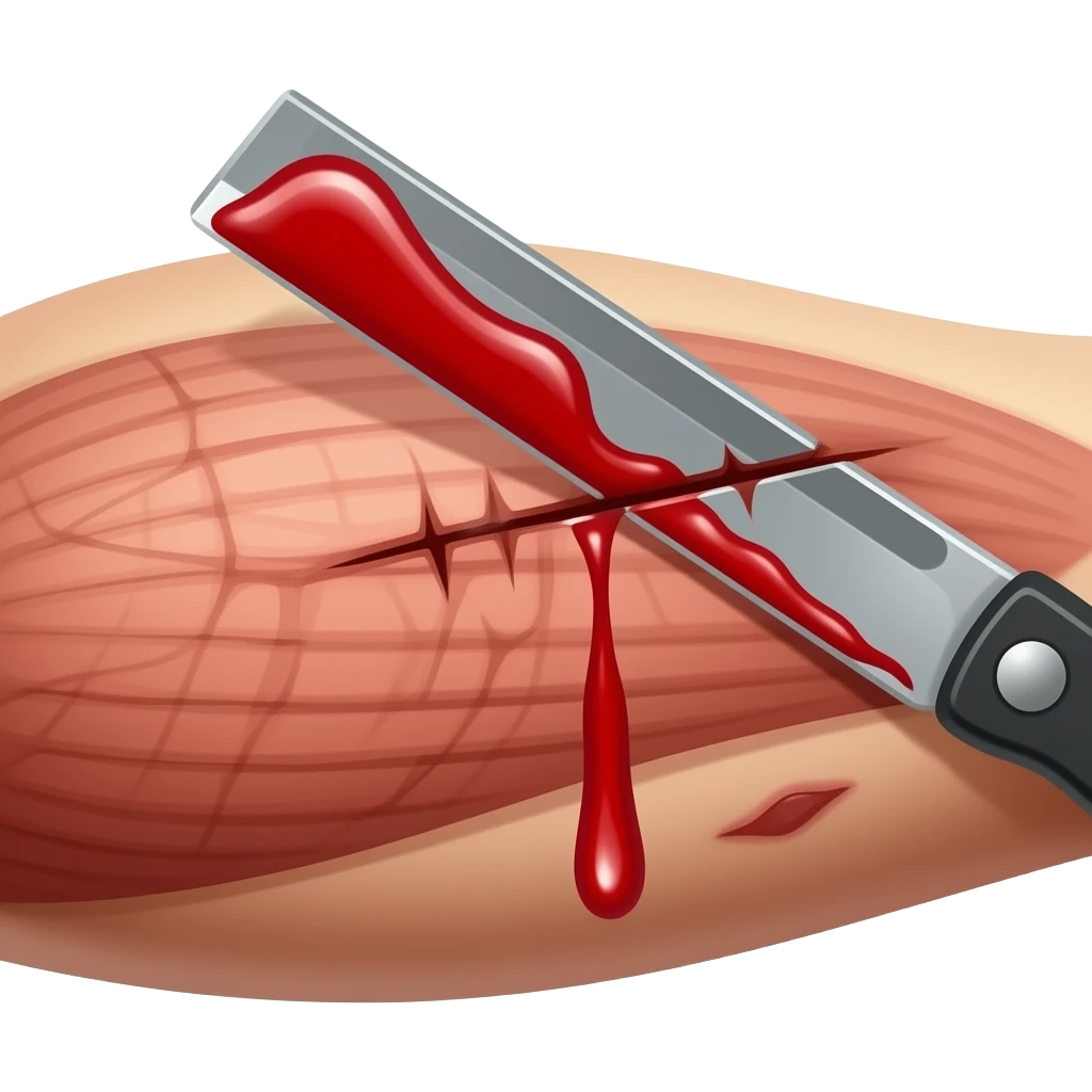 Forearm being cut with a razor blade and bleeding emoji