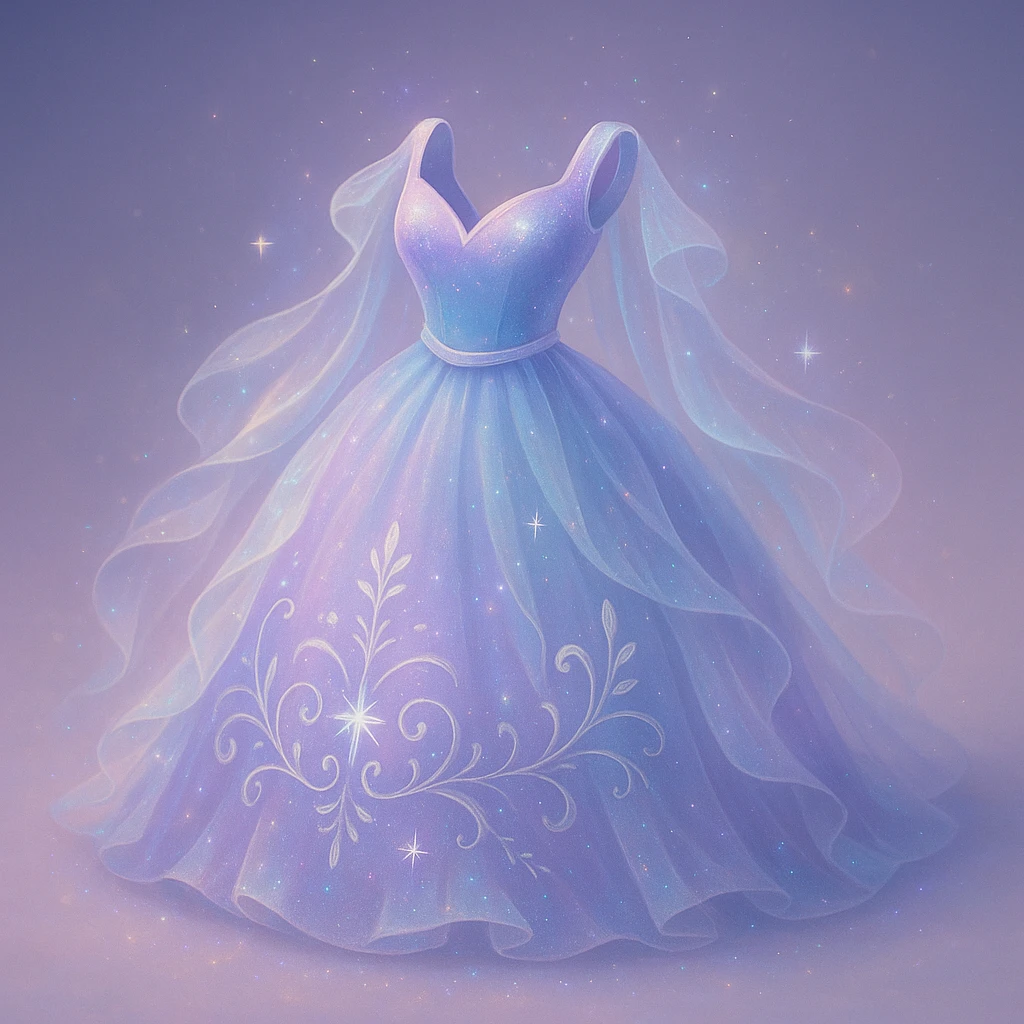 Transform this red ballgown into an even more fancy, ethereal, and mystical dress, combining fantasy and Disney princess elements. Add magical sparkles, flowing layers, and a dreamy, otherworldly aura. Style should reflect a fantasy Disney princess look with ethereal and mystical qualities. emoji