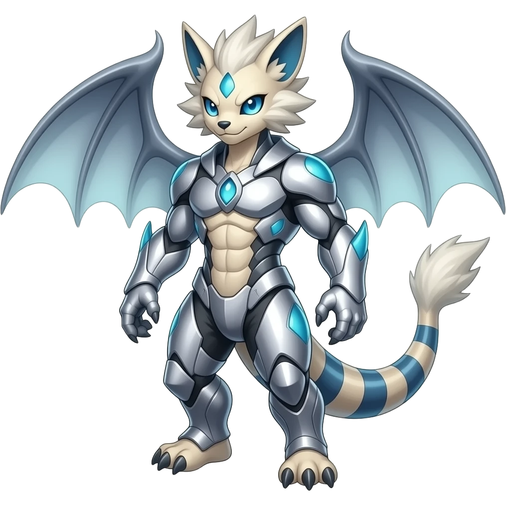 Cool Edgy Shiny Ethereal Monsterous Legendary Renamon-Zeraora-Lombax-Fakémon-hybrid full body emoji