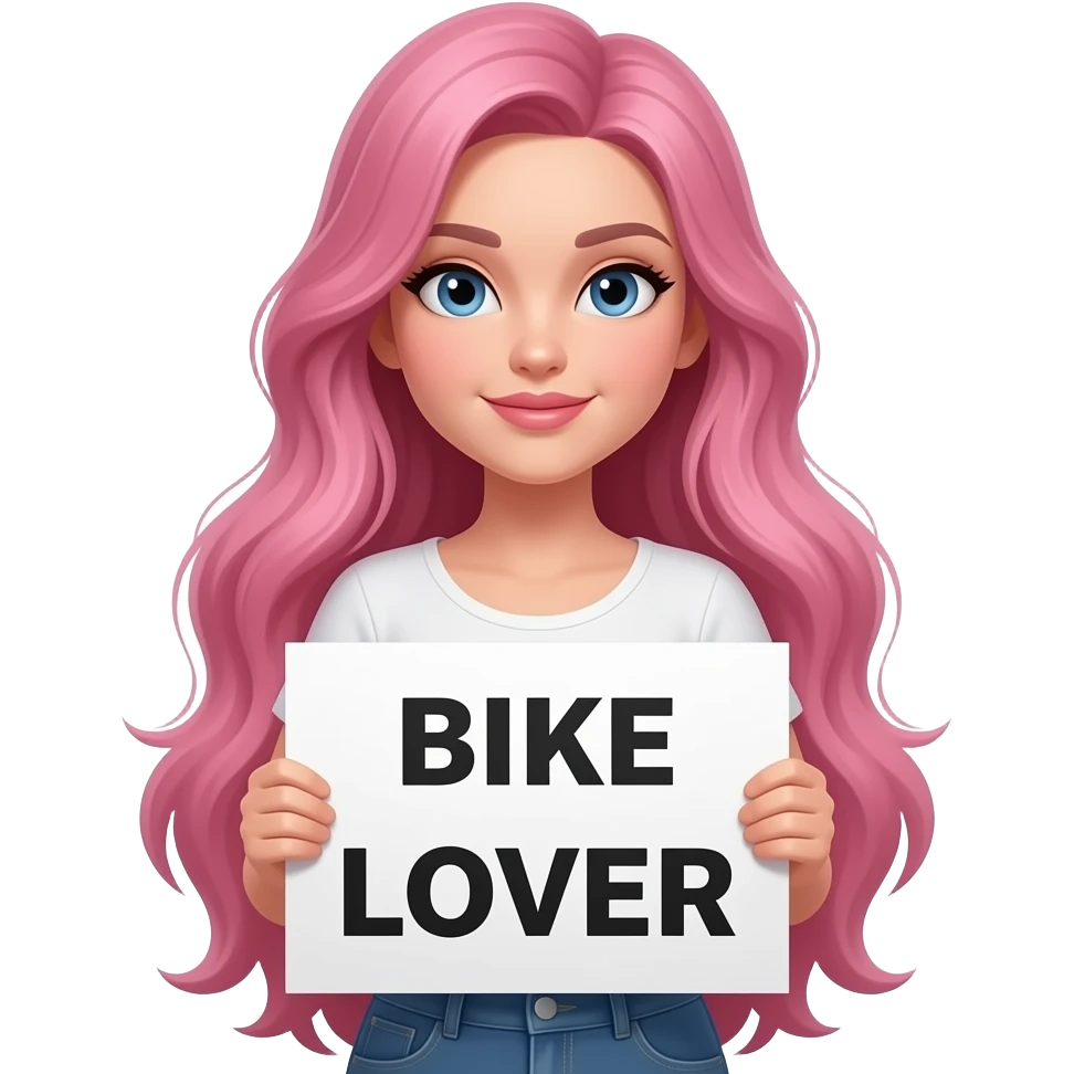 sexy girl with long pink hair holding a BIKE LOVER sign emoji