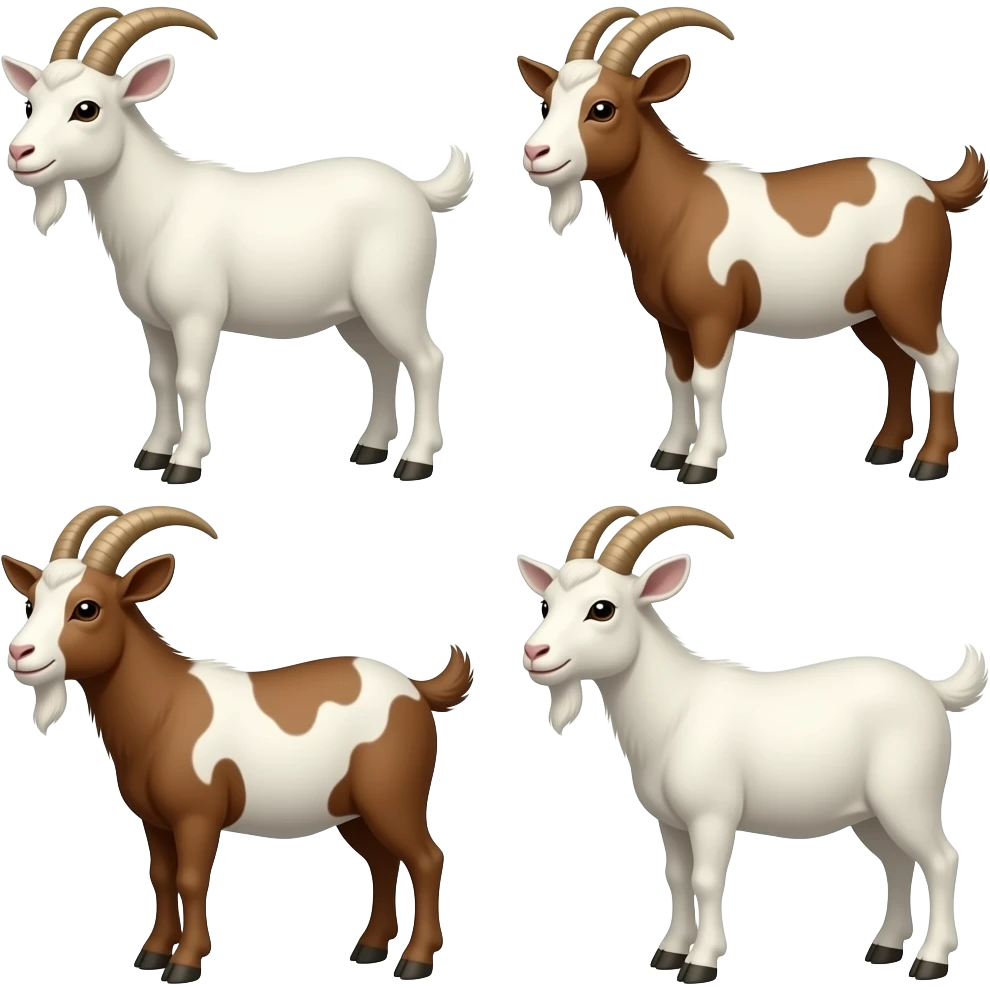 Hazme seis cabras de colores blancos y marrones. Tienen que estar las seis juntas. emoji