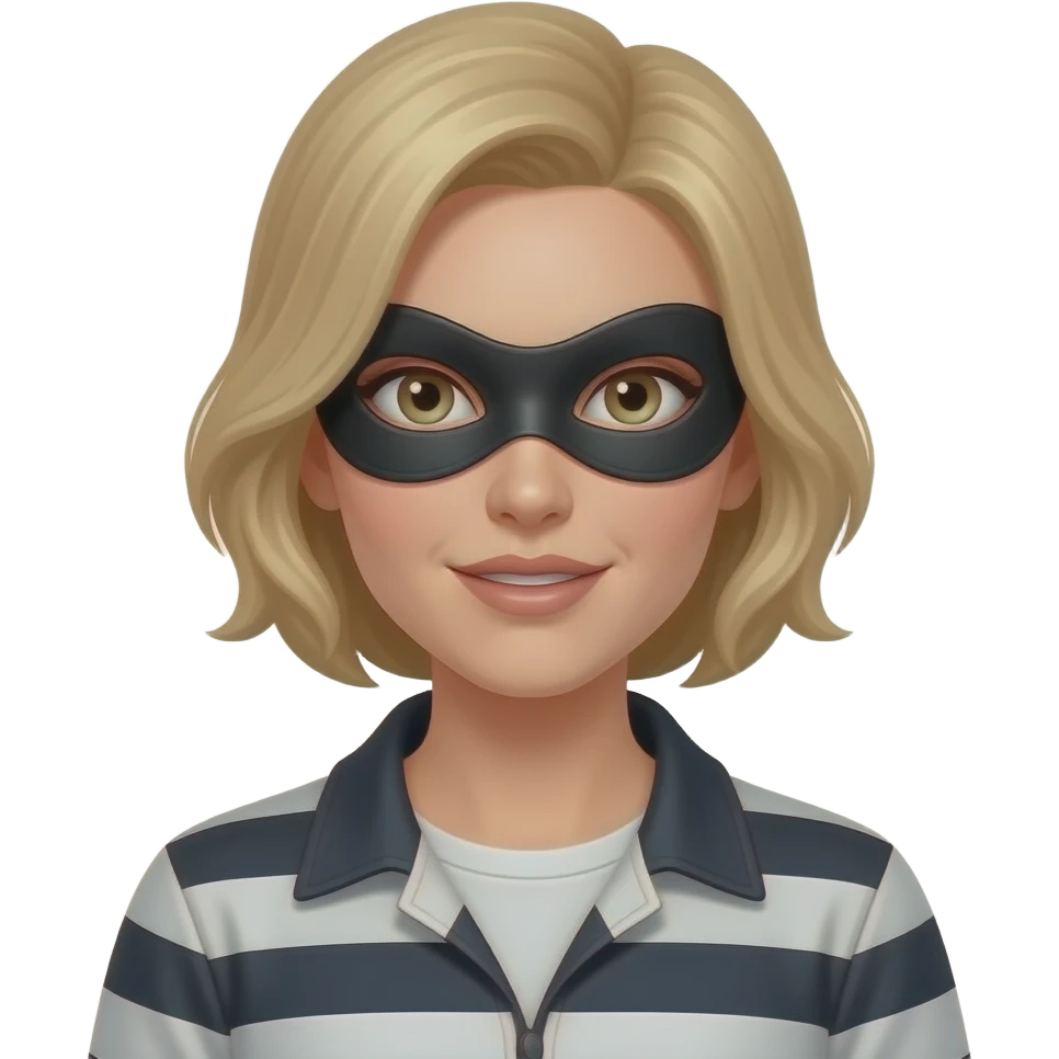 criminosa coloca uma mascara de bandida emoji