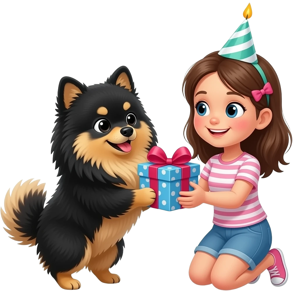 Gift Lulu da pomerania preto e marrom parabenizando a aniversariante emoji