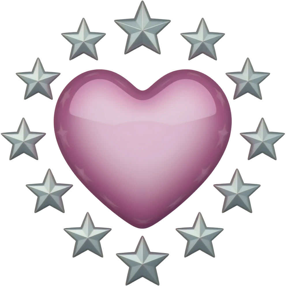 Light while heart with silver chrome stars around the heart, less AI looking make it emoji