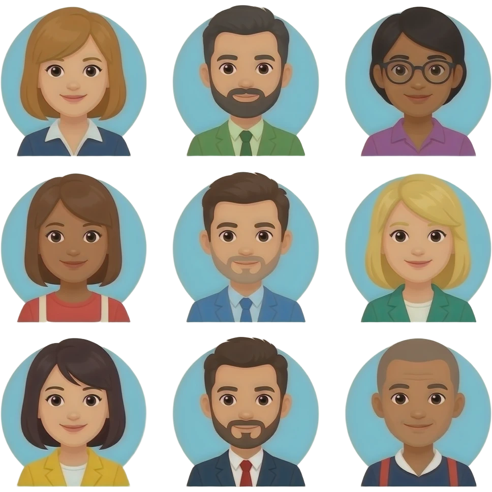 diverse creatives from different fields connecting at a convention emoji