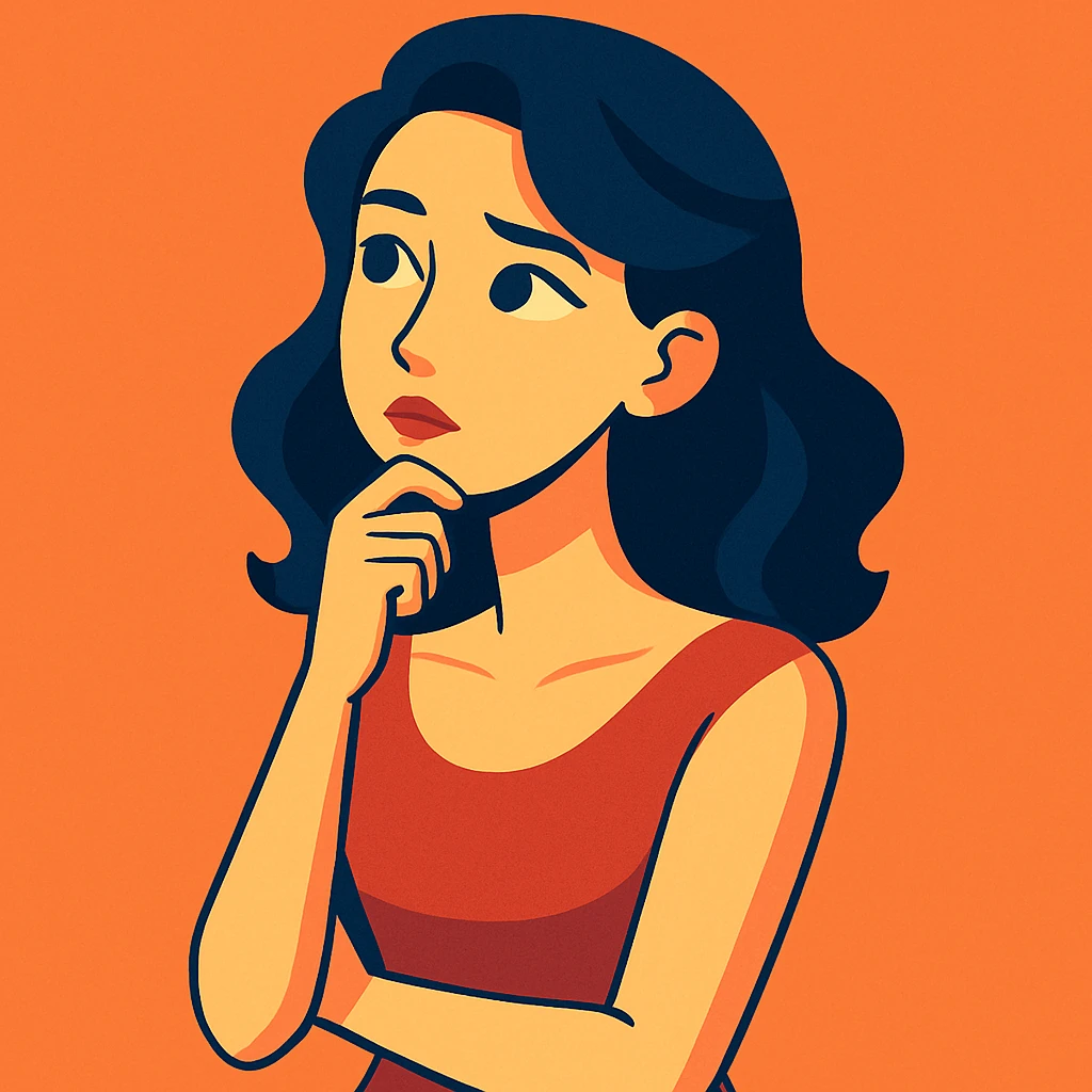 a beautiful girl thinking, elegant, soft lighting, expressive face, modern illustration style emoji