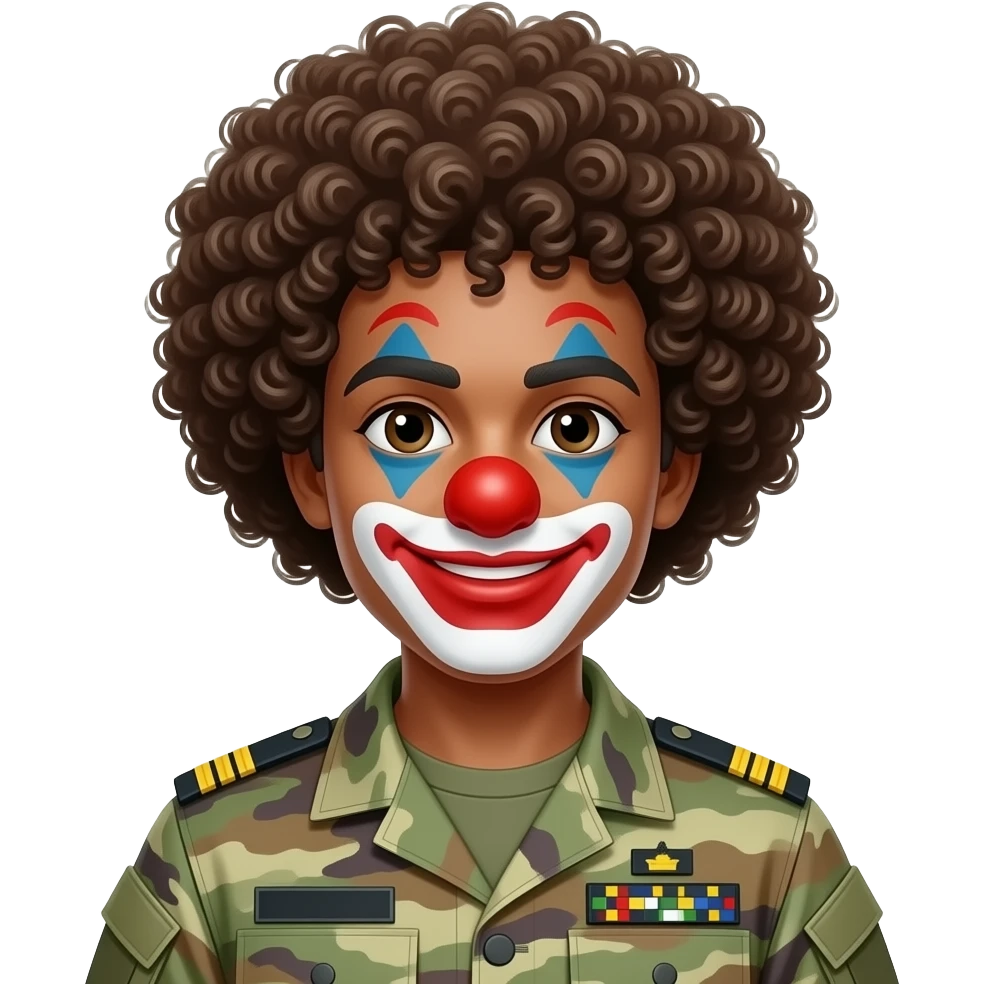 Soldier with clown nose and clown Afro emoji