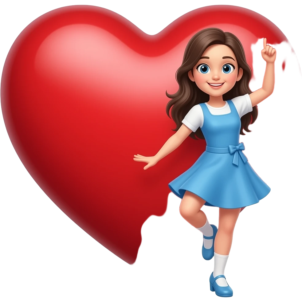 red heart with a girl wearing blue dancing next to it emoji